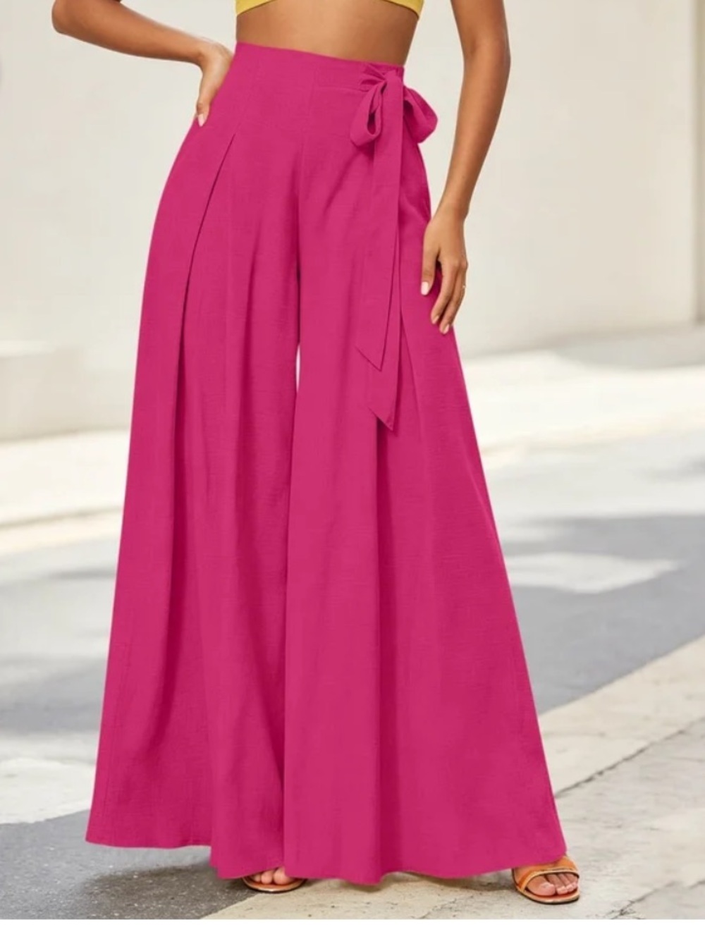 ROSE Pink Palazzo Wide Leg Side Tie Pants Size L NIB - Picture 3 of 6